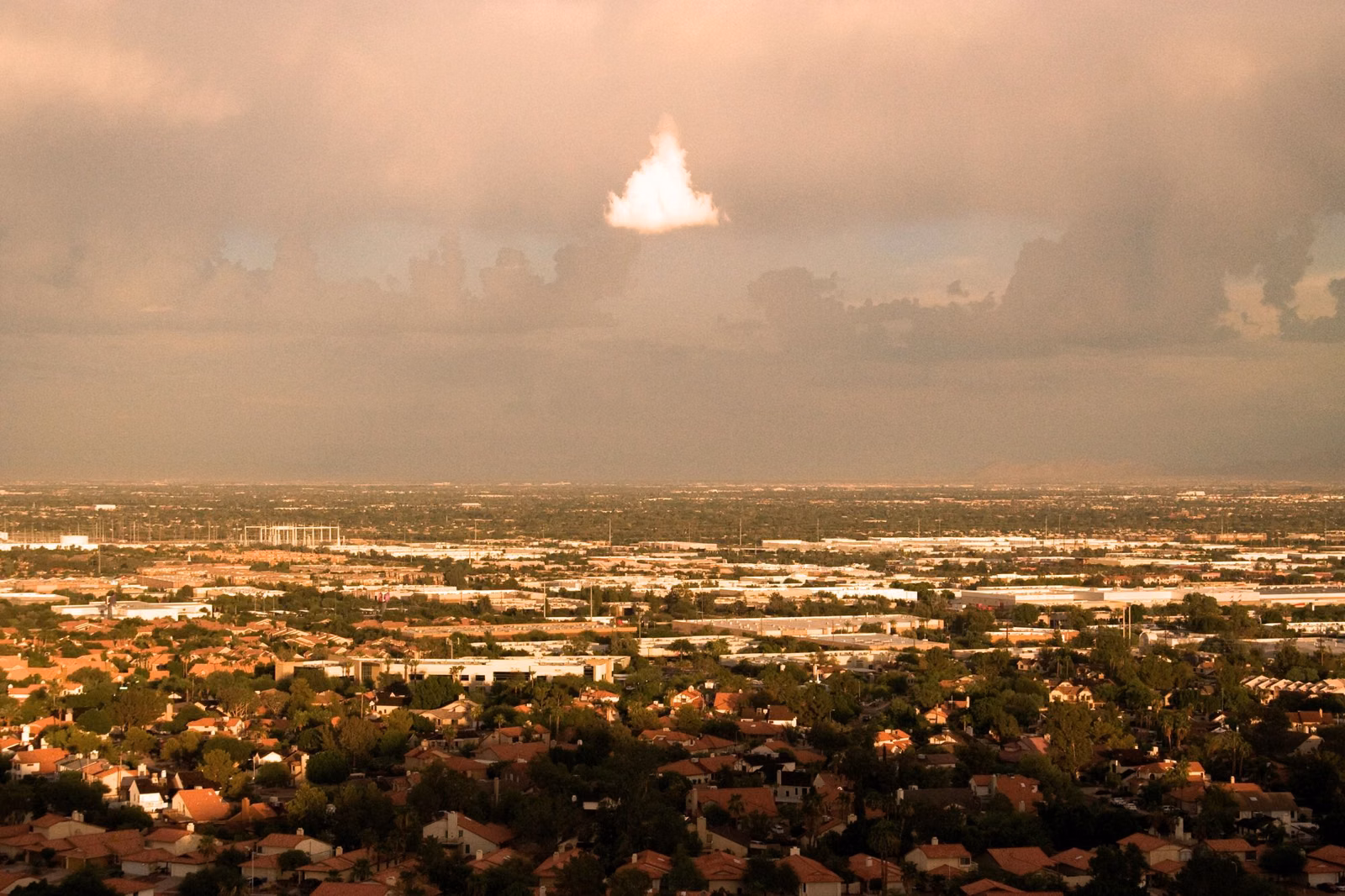 Hazy evening light over the Phoenix valley from South Mountain